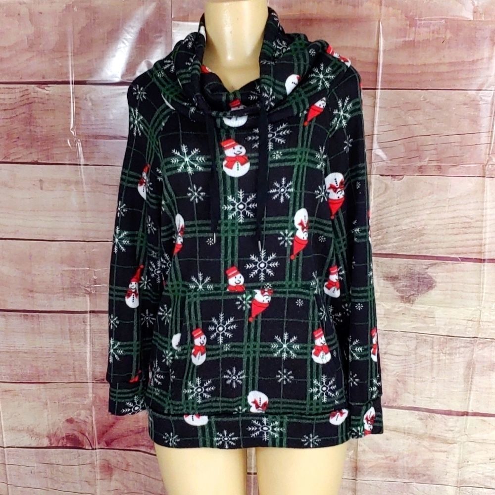 Festive Black and Green Snowman Pullover